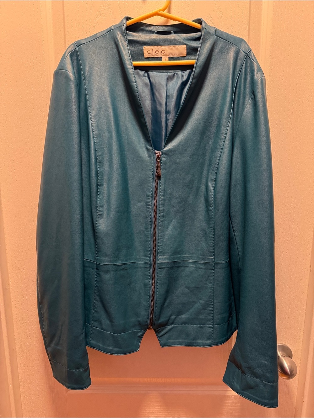 Cleo Teal Faux Leather Zip-Front Jacket